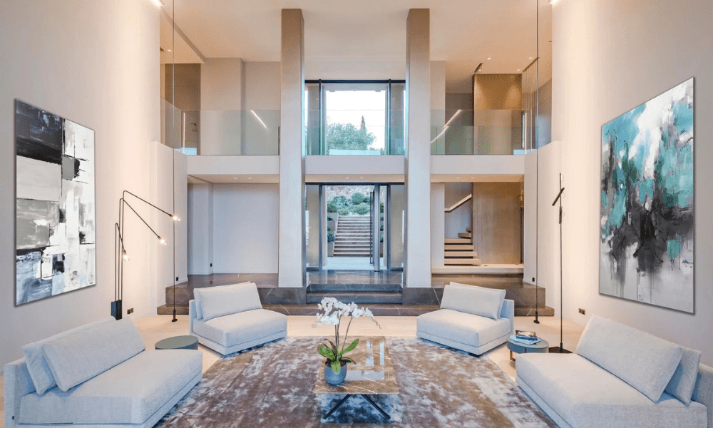 Designer dining area opening to garden terrace